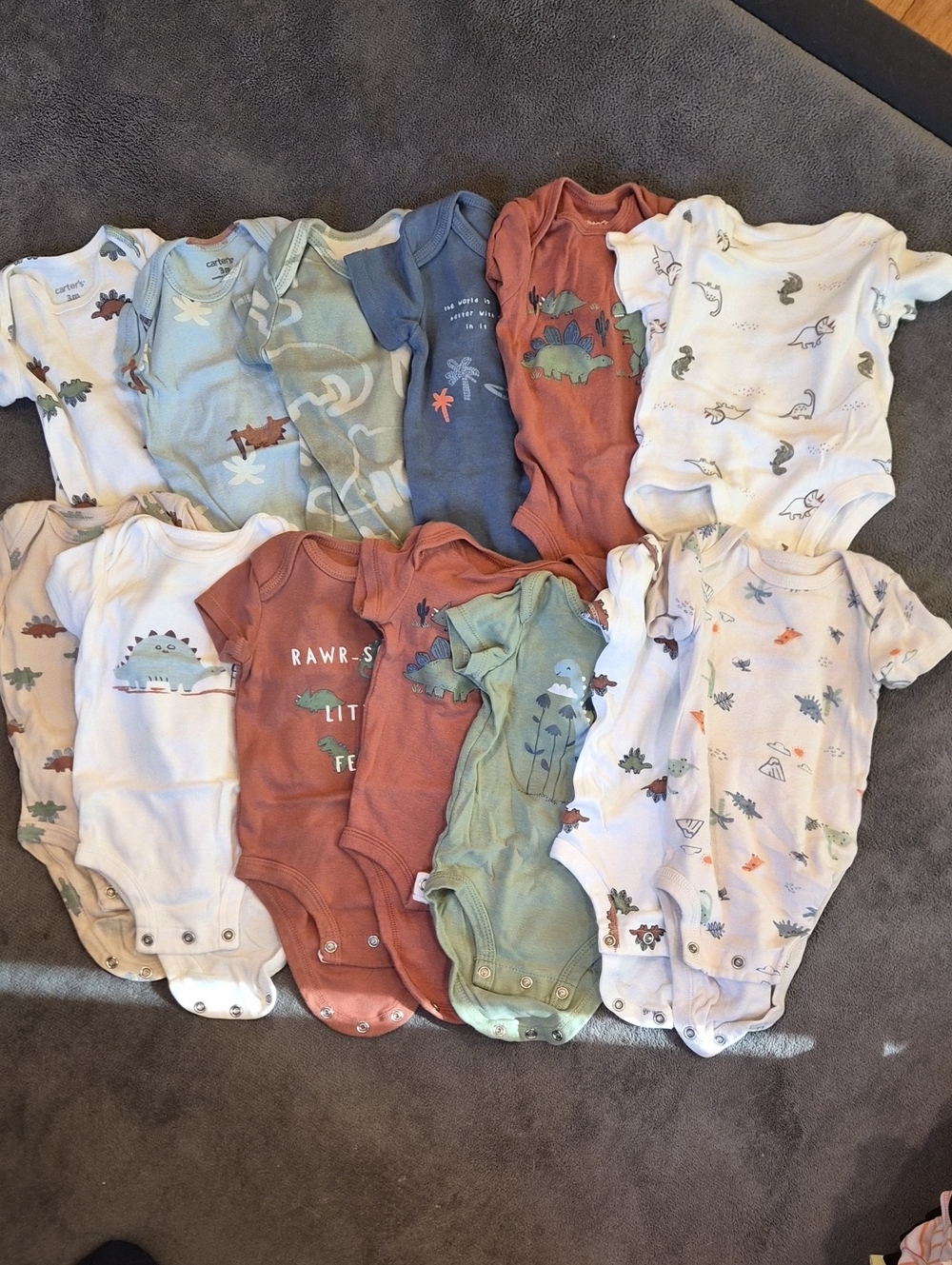 Carter's Mixed Dinosaur One-Piece Bodysuits - Rust, Sage, Blue, Cream, White